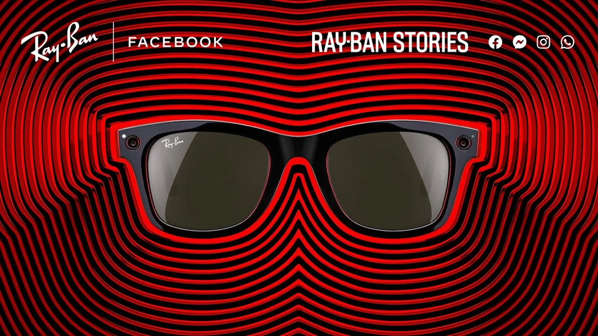 Ray-Ban Stories smart glasses with cameras in both upper corners of the frame